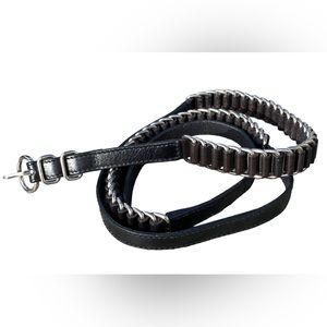 Vtg THE LIMITED Black Skinny Belt Leather Silvertone Sz Medium